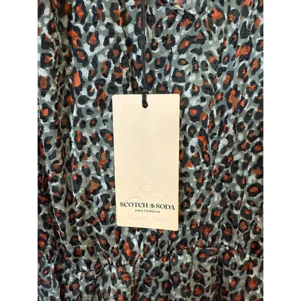 Scotch & Soda Leopard Print Mini Dress Women 34 Multicolor Mock Neck Sheer Party - Image 11