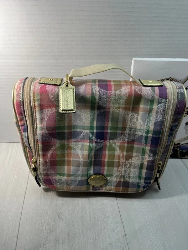 Rare COACH Multicolor Plaid Patent Cosmetic Pouch - Image 2