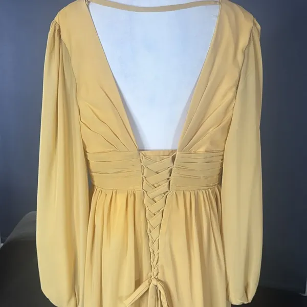 Women’s Full Length Long Sleeve Chiffon V-Neck Formal Dress Corset Back Size 16 - Image 6