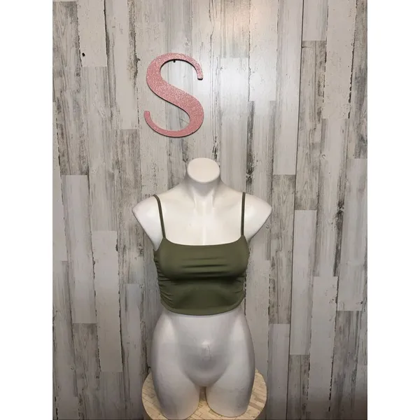 Olive Green Ruched Crop Top & Skirt Set Size Small 2-Piece Matching Outfit - Image 3