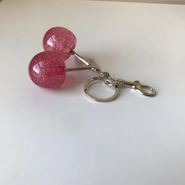 Pink Glitter Cherry Bag Charm, Silver Tone - Image 11