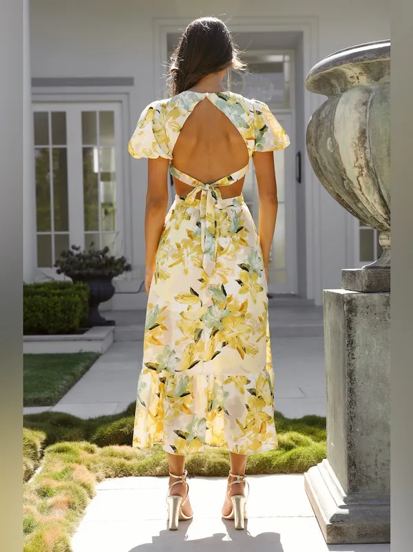 Hello Molly Feelin Florals‎ Midi Dress Yellow Medium - Image 2