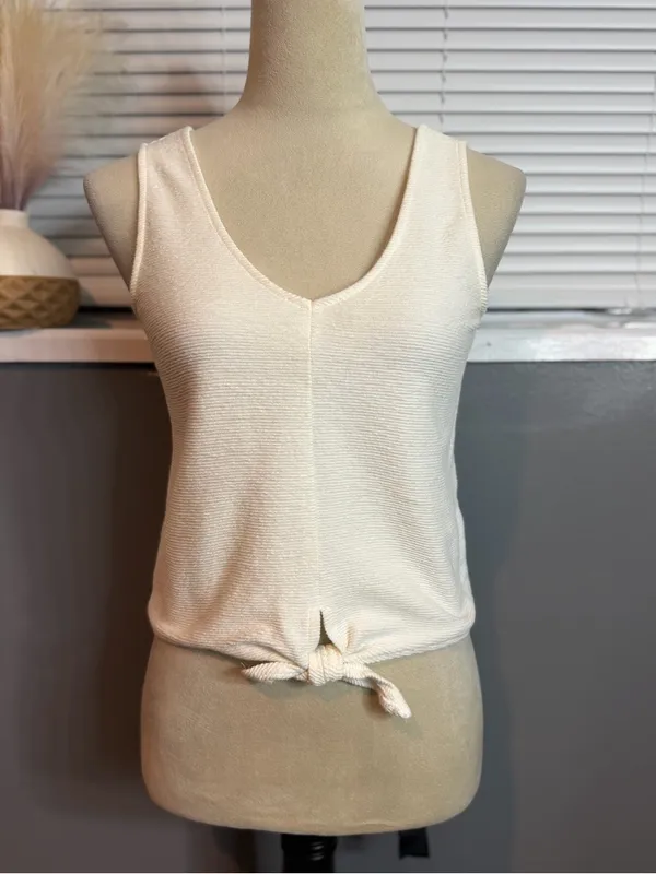 Madewell Cream Sleeveless Knit Tie Front Tank Top XS - Image 4