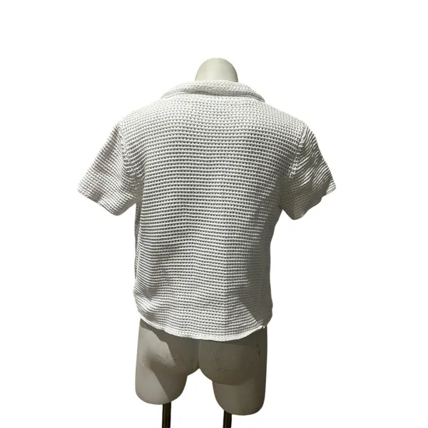 Free People Polo Top Womens L White Button Front Collared Beach Boho - Image 3