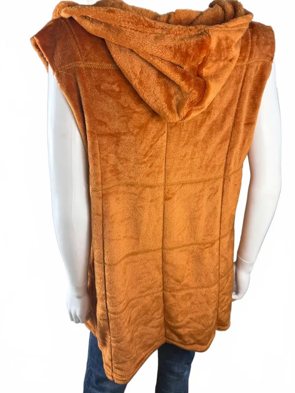 Camisa Women's Hooded Sleeveless Fuzzy Vest in Rust Orange, Size M - Image 4