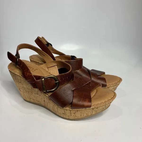 Born Emmy Quarter cork wedge Sandals‎ brown leather straps women's size 40 - Image 2