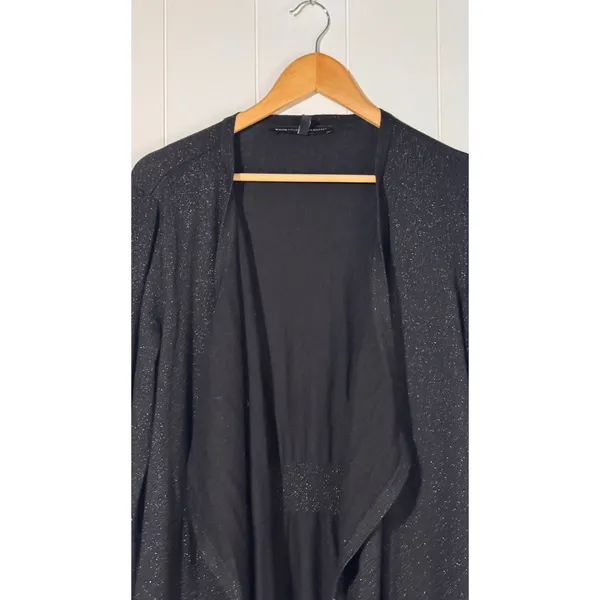 White House Black Market Cardigan L Black Sparkle Draped Bell Sleeve - Image 5