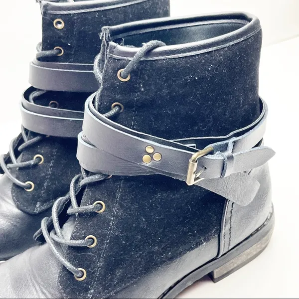 SHOE DAZZLE Alina Black Lace Up Wrap Buckle Combat Style Boots 7.5 Bikercore - Image 5