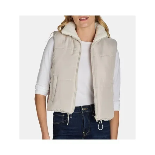No Boundaries Womens Reversible Puffer Sherpa Vest Size XL Stone Tile Zip Pocket - Image 8