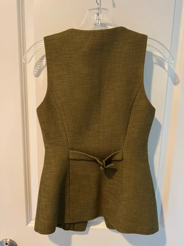NWT Leo Long Boucle Waistcoat Sleeveless Olive Green Vest | 0 - Image 5