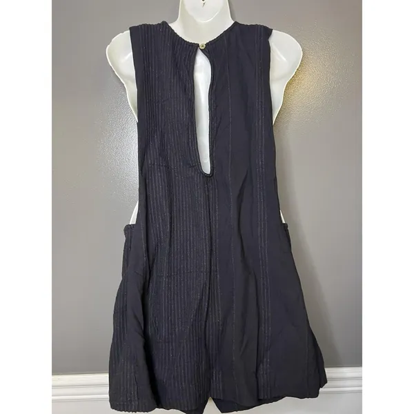 Free People Romper Womens Medium Black Striped Knit V Neck Sleeveless Pockets - Image 6