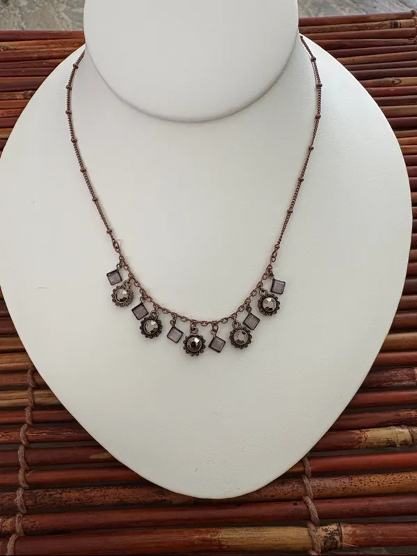 Lia Sophia Bronze-Tone Necklace with Smoky and Clear Accents 16”-19” - Image 2