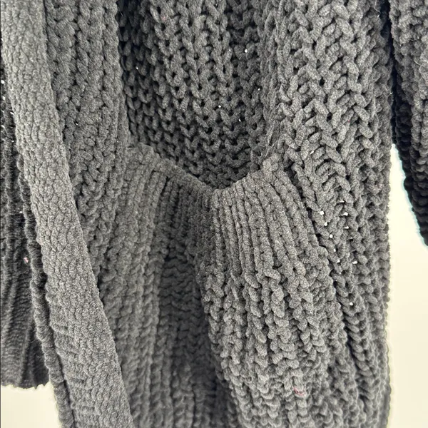 POL Black Open-Knit Women's Cardigan M oversized neutral capsule open front - Image 8