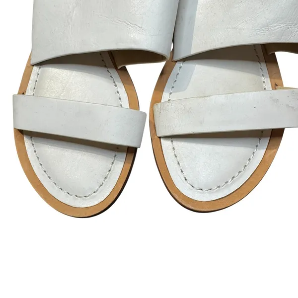 Lafayette 148 Shoes Womens Size 7 White Leather Slingback Sandals Flat‎ Strappy - Image 2