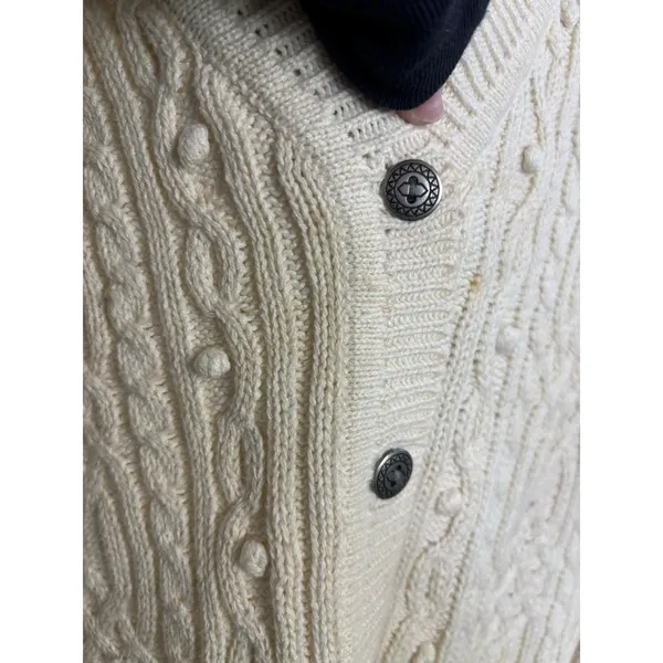 Karen Scott Vtg 90s Neutral Cable Knit Button Sweater Vest Fisherman Cottage Grandpa M Ramie - Image 4