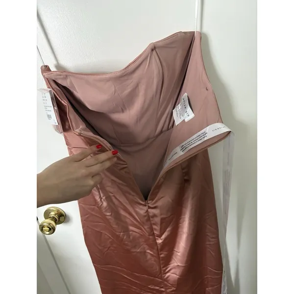 Dessy After Six Strapless Topstitched Corset Satin Maxi Dress Copper Penn Size 6 - Image 10