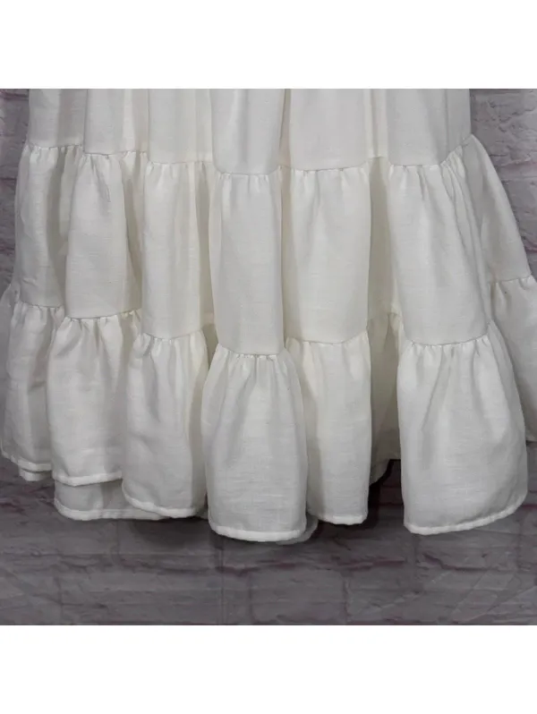 Women’s White Tiered Mini Dress XS Open Back Tie Cottagecore Party Dress NWOT - Image 4