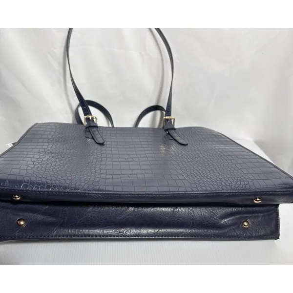 Source Unknown Laptop Attache' Carry Purse 15.6" Tote Bag Faux Croc Leather Dark Blue - Image 15