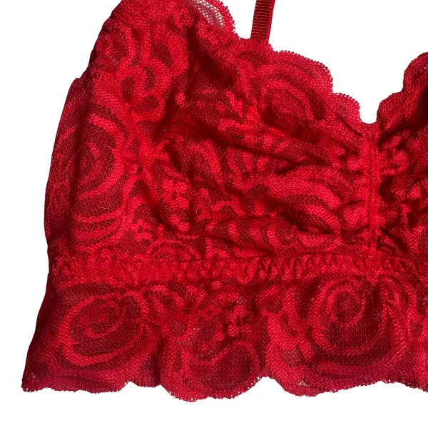 PINK Victoria's Secret Bralette Women's Floral Lace V-Neck Red Small‎ - Image 2