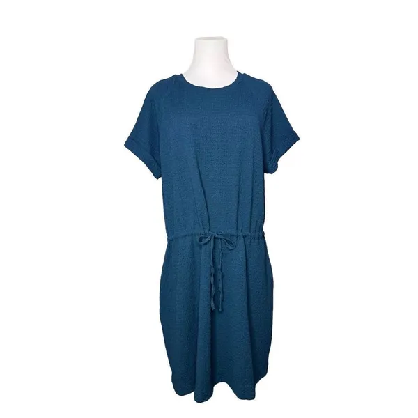 Cupshe Blue Crinkle Dolman Drawstring‎ Dress Cover Up LARGE Travel Casual NWT - Image 3