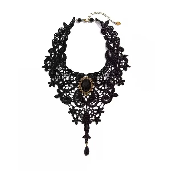 Gothic Black Lace Choker Necklace Vampire Steampunk Collar Pendant - NEW - Image 3