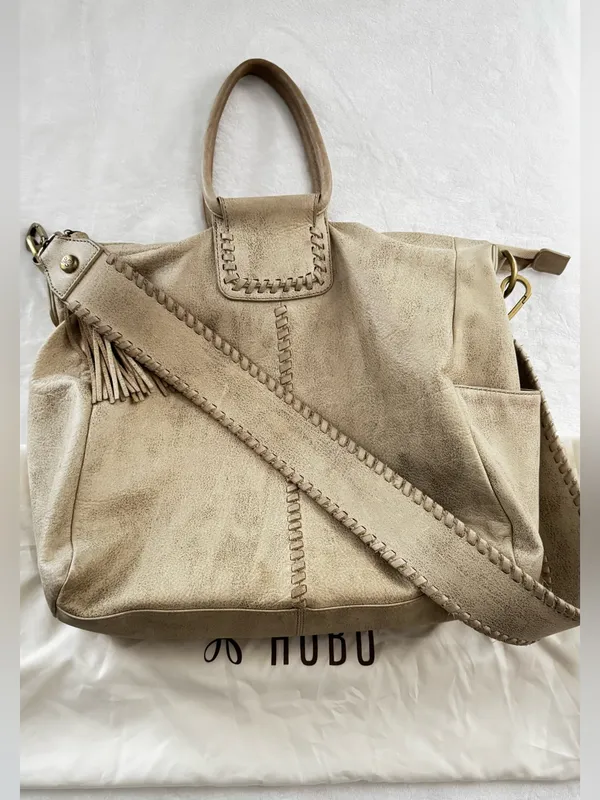 HOBO Cream Leather Tote with Whipstitch Strap and Tassel - Image 2