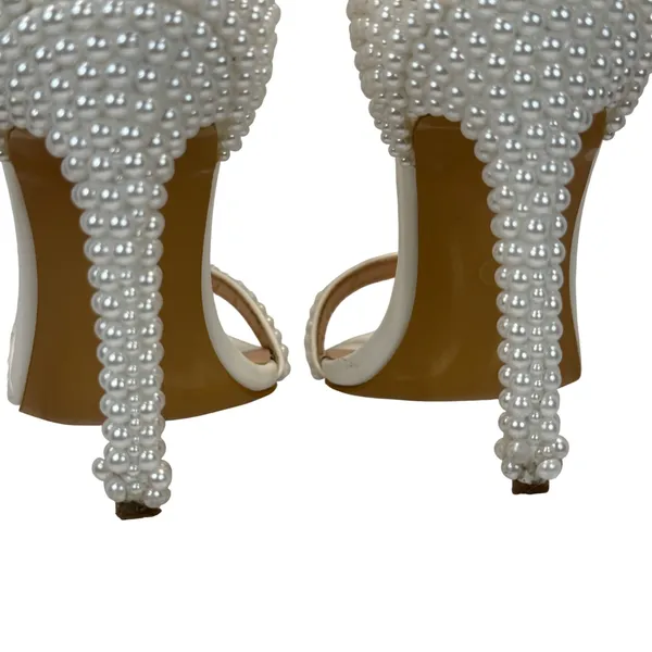 Crystal Queen Pearl Bridal‎ Heels EU 42 US 11 White Ankle Strap Wedding Sandals - Image 10