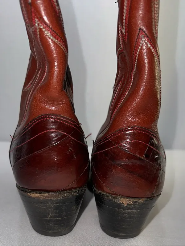 ⁠Dan Post Vintage Eel Skin Patchwork Western Boots Womens Size 5.5B Cognac - Image 7