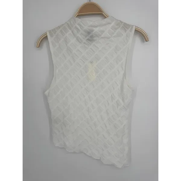 Anthropologie Maeve Asymmetric Textured Tank Small White Sleeveless Mock Neck - Image 8