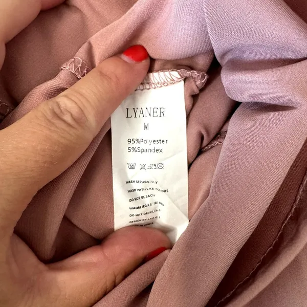 Satin Silky Dusty Rose Midi Dress with Side Ruching Women's Size Medium - Image 5