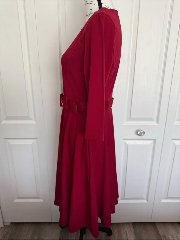 ChicMe Burgundy Belted Midi Dress with Front Zip Detail - Image 6
