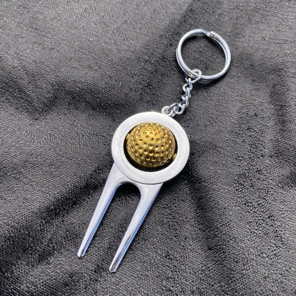 🩶 New Rotating Gold Golf Ball Golf Turf Fork / Divot Tool Keychain 💛 - Image 2