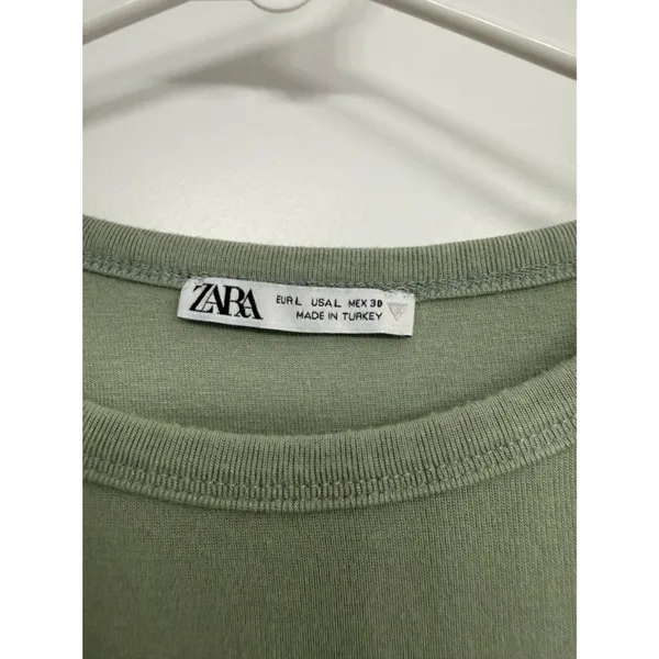 Zara Olive Green Faded Wash Cropped Baby Tee Women’s Large - Image 4
