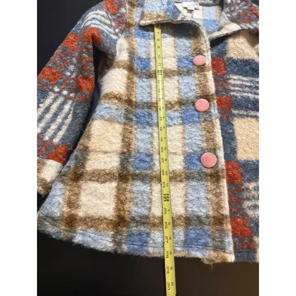 Kamana Womens Plaid Boucle Knit‎ Button Front Jacket Blue Orange Cream Large - Image 2