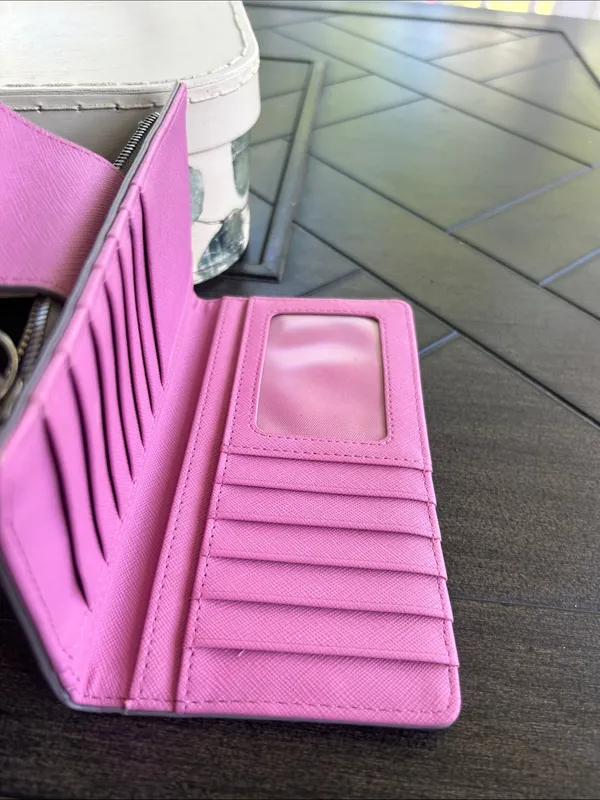 Fossil heather grey leather slim ladies wallet minimalist pink interior retro - Image 5