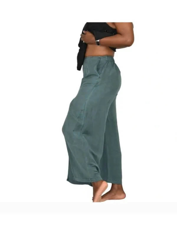 Young Fabulous & Broke YFB Teal Linen Blend Wide Leg Palazzo Pants Slit Hem L - Image 2