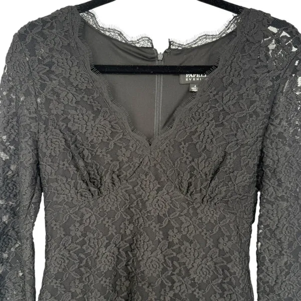 Adrianna Papell Black Lace Long Sleeve Sheath Dress Size 4 Whimsigoth Romantic - Image 6