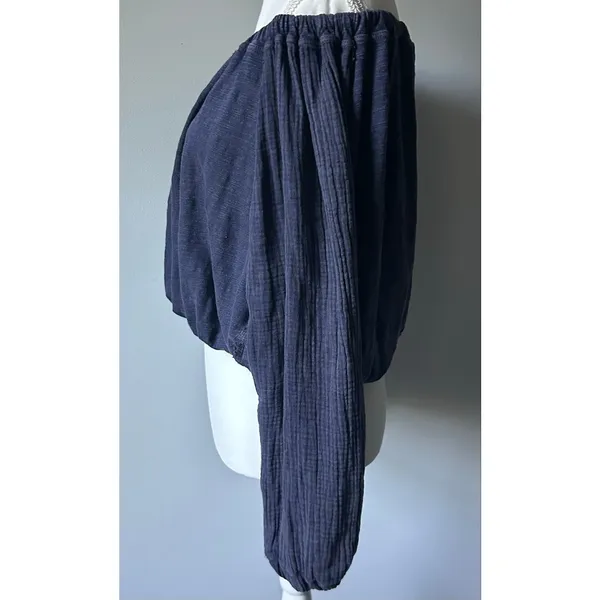 We the Free Boho Off the Shoulder Oversized Midnight Blue Blouse Top Size Small - Image 6