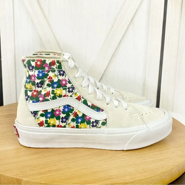 Vans Sk8 Hi Tapered Floral Sneakers White Suede Canvas‎ Multi 3.5 Men 5 Women - Image 2