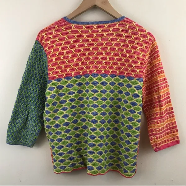 Susan Bristol Y2K 2000s Vintage Crochet patchwork Grandma cardigan sweater M - Image 8