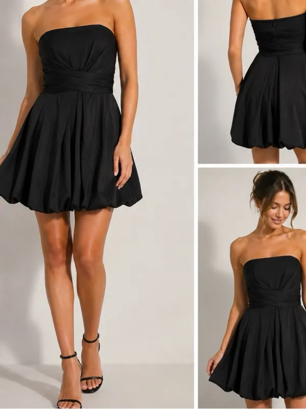 White House | Black Market Womens Strapless LBD Party Wedding Date Bubble Hem Mini Dress in Black 8 - Image 2