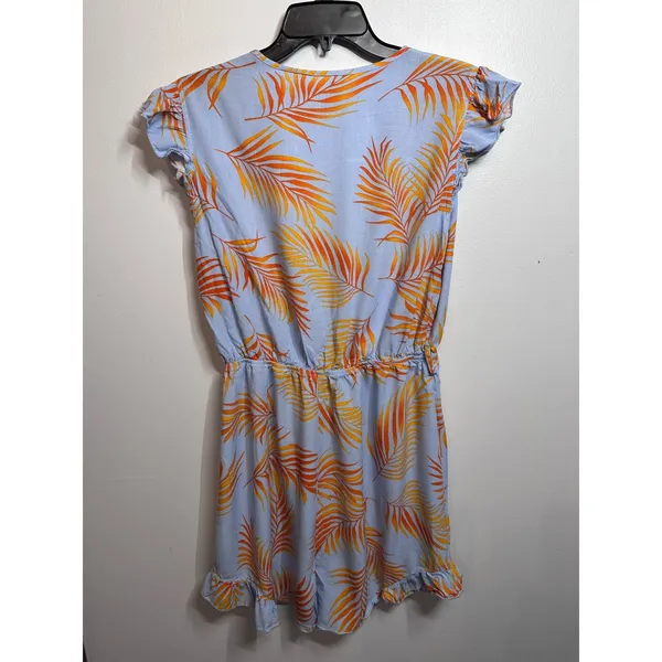 Cupshe Womens Tropical Palm Leaf Jumpsuit Blue Orange V-Neck Ruffle Hem Size M - Image 2