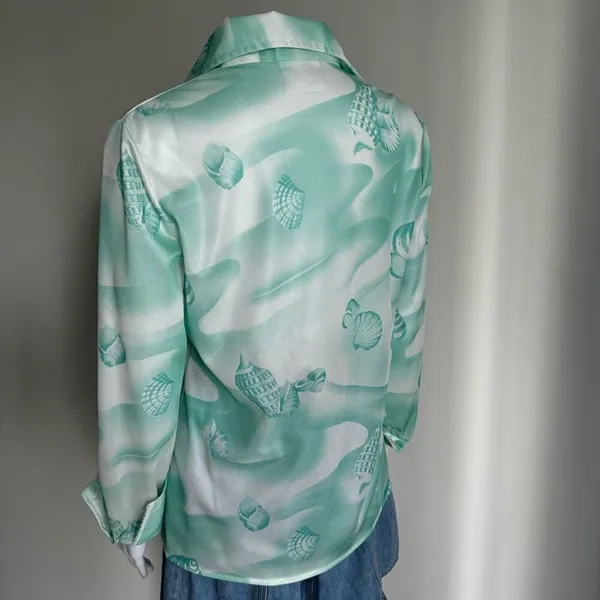 Vintage 70’s Jantzen Sea Shell Print Dagger Collar Top - Image 4