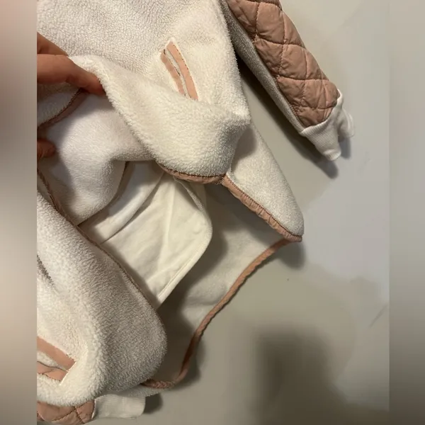 Abercrombie & Fitch Asymmetrical Snap Fleece Pullover White Blush Pink Size M - Image 5