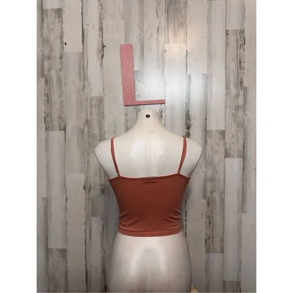 Ambiance Lace Up Crop Tank Top Rust Orange Cami Stretch Casual Size L - Image 3