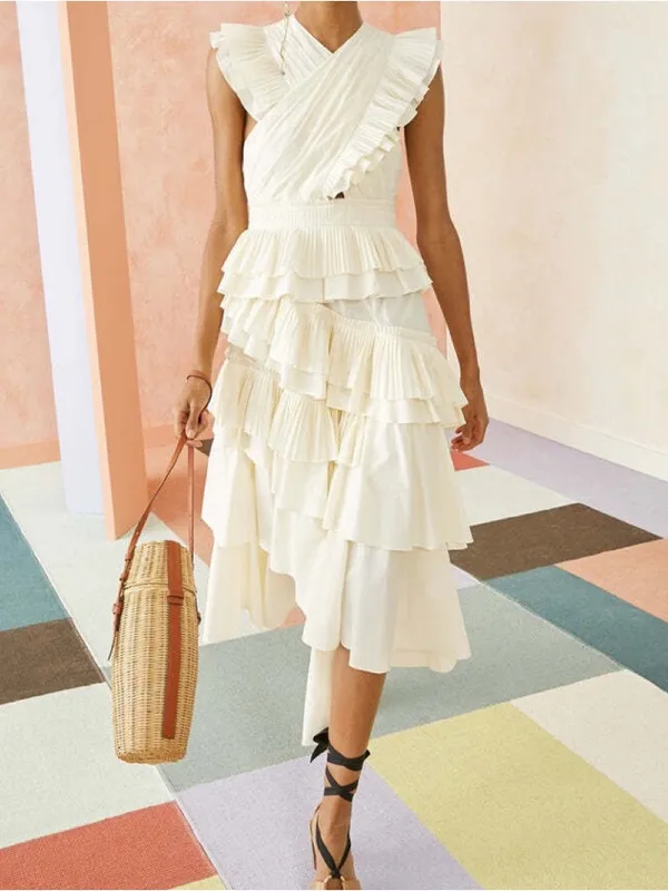 Ulla Johnson Gaelle Ivory White Blanc Tiered Asymmetrical Ruffle Midi Skirt - Image 3
