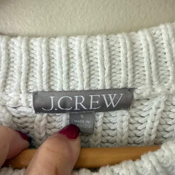 J.Crew Women 100% Cotton Sweater S White Blue Striped Cropped Pullover Nauica - Image 2