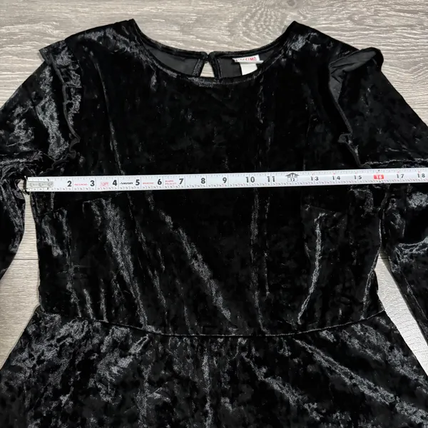 Mossimo Supply Black Velvet Crushed Long Sleeve Ruffle Trim Whimsigoth Dress L‎ - Image 10