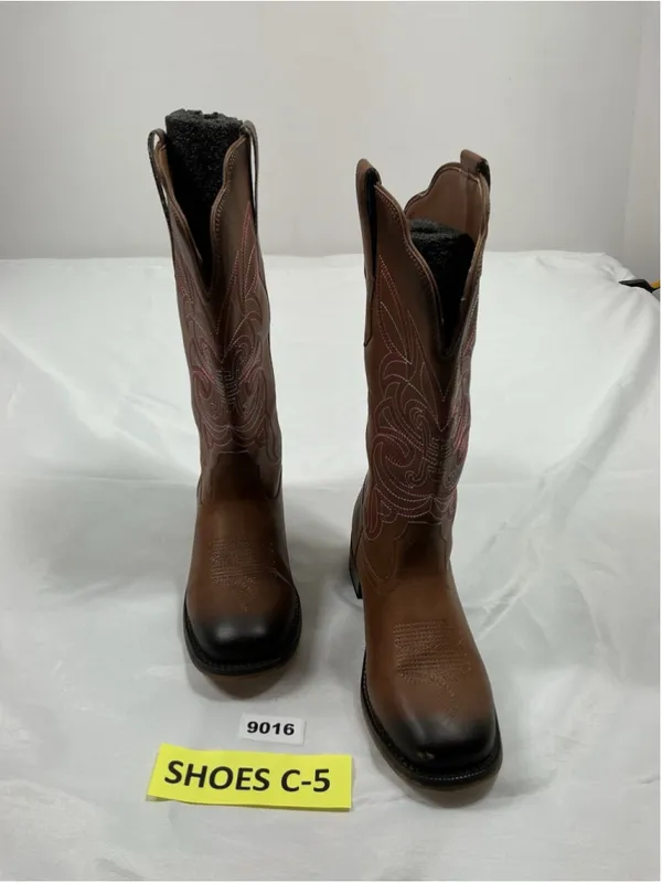 Womans Rollda Midcalf Cowgirl Boots 7.5 Brown Pullon square Toe Chunky Heel - Image 2