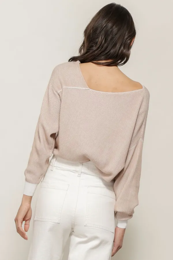 Line & Dot Favorite Off the Shoulder Sweater in Ivory &Taupe XS - Image 3